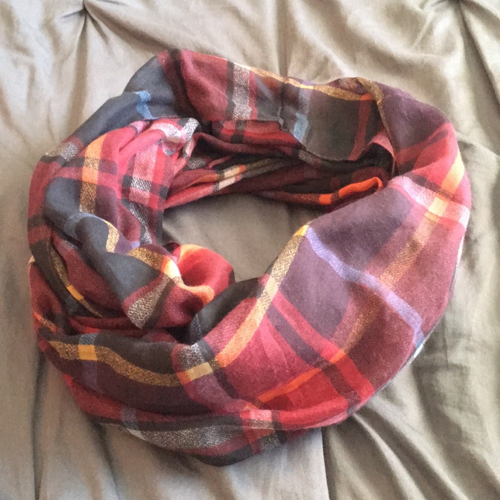 Lightweight plaid infinity scarf